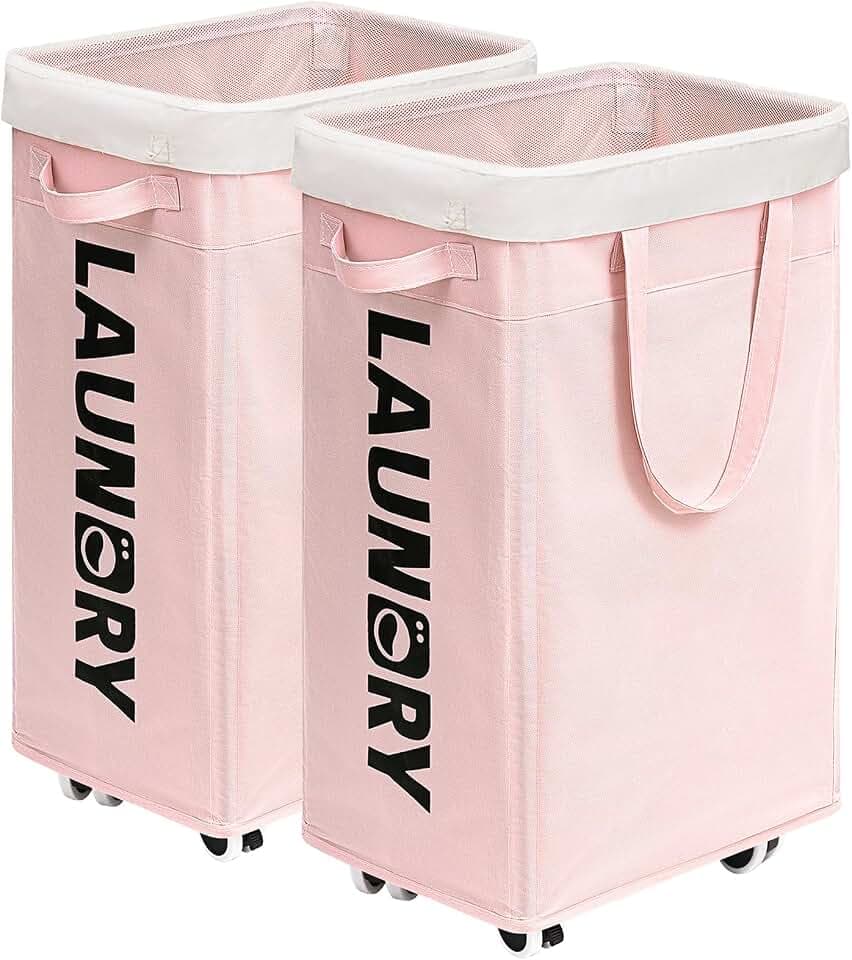 Goodpick 2-Pack Laundry Hamper with Wheels, Dorm Essentials for Girls,75L