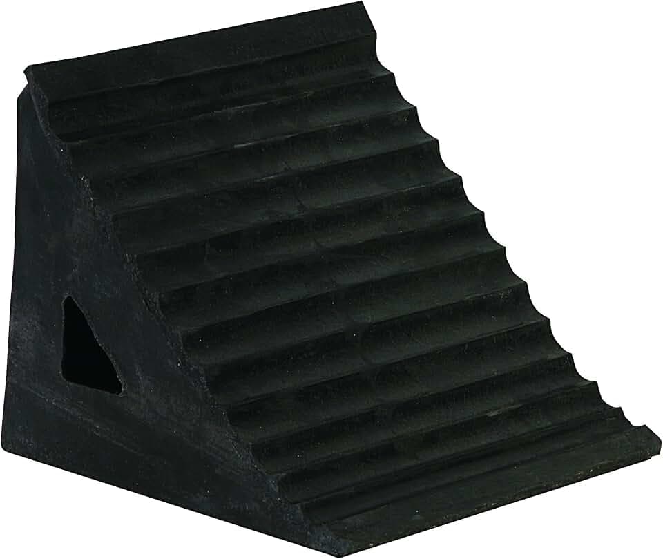 Buyers Products WC796R Reinforced Rubber Wheel Chock with Chain Eye, 7 x 9.5 x 7 in, Sun, Oil & Salt Resistant, Keeps Vehicles & Trailers in Place, Heavy Duty Wheel Chocks for Cars, Trucks & RVs