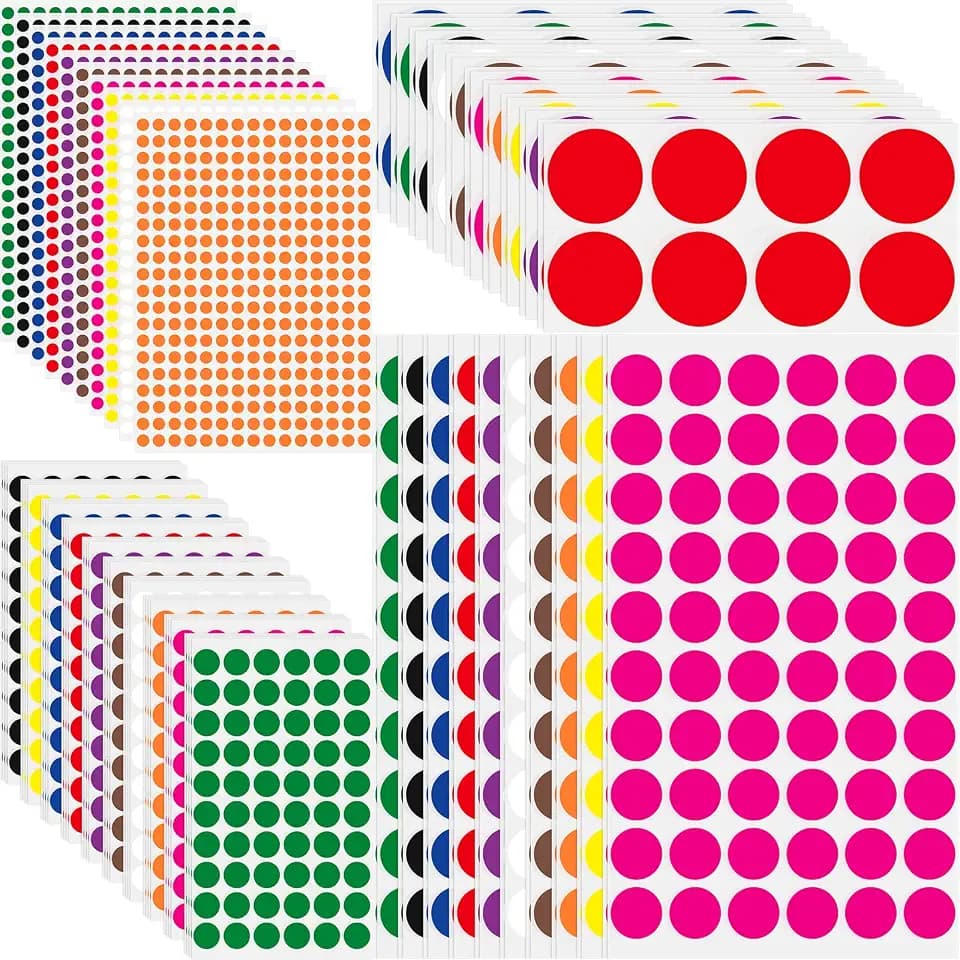 6760 Pcs 4 Sizes Round Dot Stickers Colored Circle Stickers 10 Assorted Color Coding Label Adhesive Solid 1/4" 1/2" 1" 2" Decals for Inventory Organize, File Classification