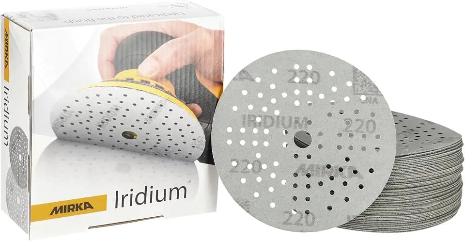 Mirka Iridium 5 Inch 220 Grit Premium Ceramic Blend Sanding Discs, 50 Pack
