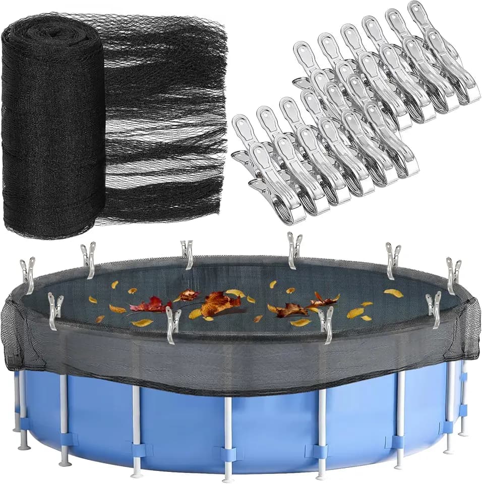29.5 Feet Round Pool Leaf Net Cover for 28FT Above Ground Pool, Winter Cover Mesh Cover with 16 Pcs Large Metal Clips Pool Safety Net