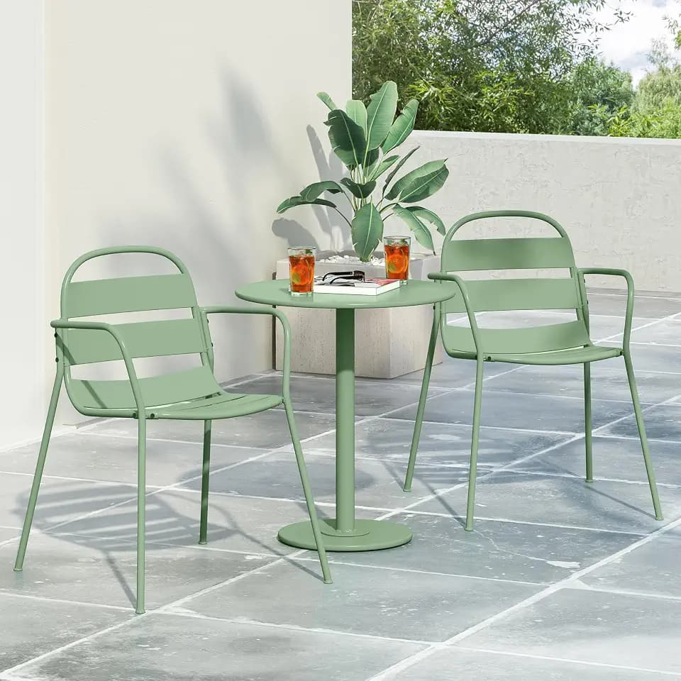 Christopher Knight Home Karter Outdoor Bistro Set, 3-Piece Bistro Table and Chair Set of 2, Patio Furniture Set with Iron Frame, Outdoor Bistro Dining Set, Poolside/Garden Cafeteria, Matte Dark Green