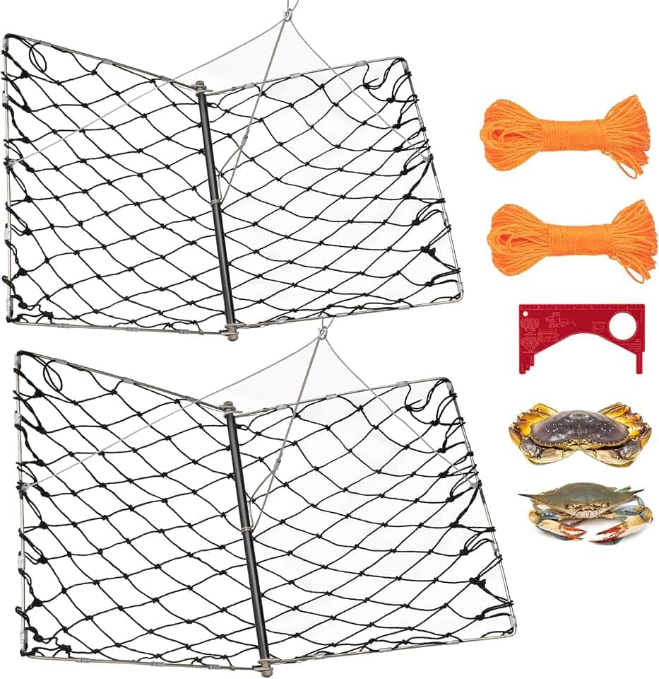 QualyQualy Castable Crab Trap Kit Foldable Crabbing Net w/Rope & Bait Clip