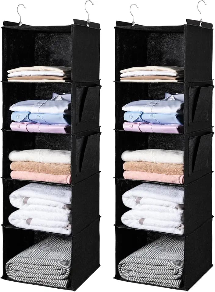 BOOMIBOO Hanging Closet Organize and Shelves,5-Hanging Shelf（2 Pack,Black）