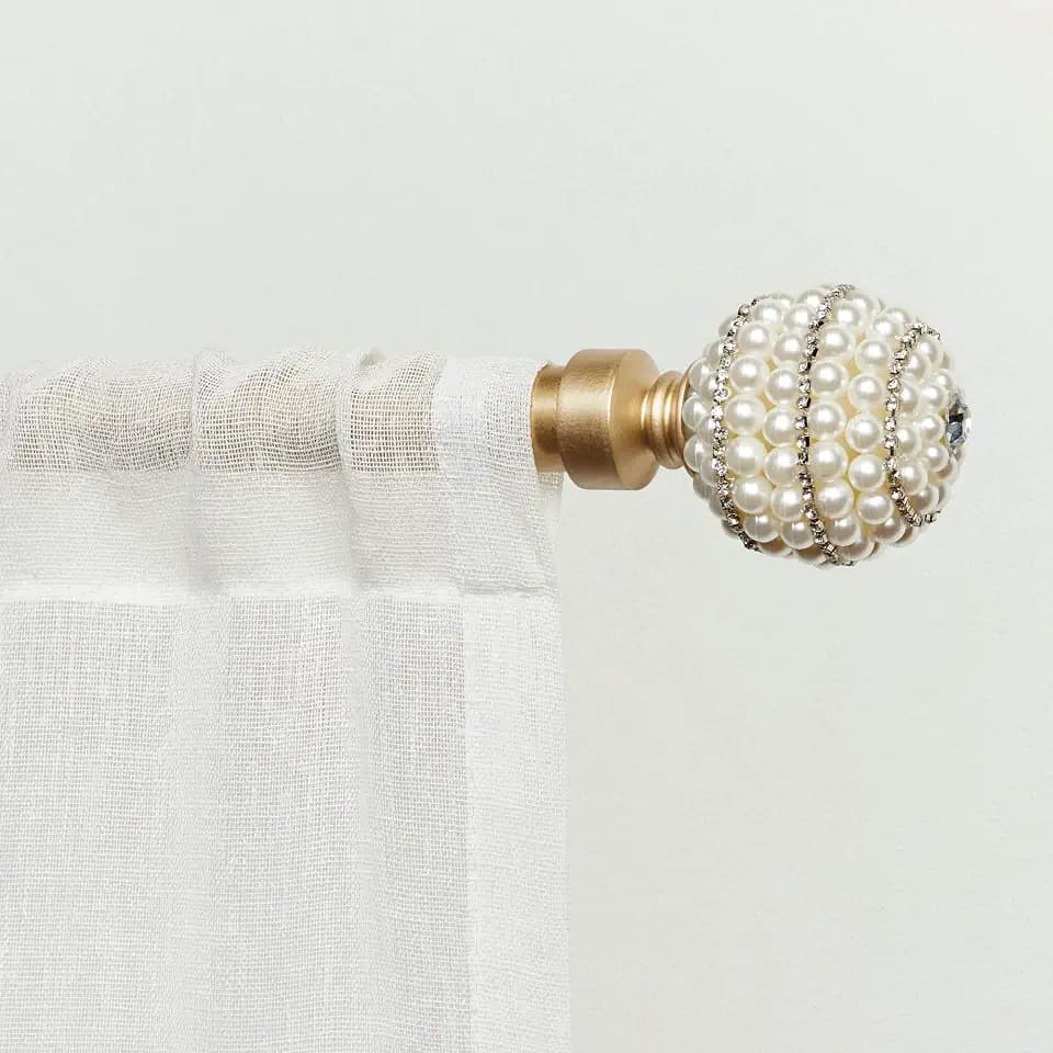 Exclusive Home Diana 1" Curtain Rod and Finial Set, Gold, Adjustable 36"-72"