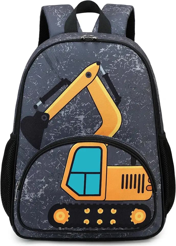 LOIDOU Kids Preschool Backpack for Boys, 15 Inch Excavator Truck School Bag