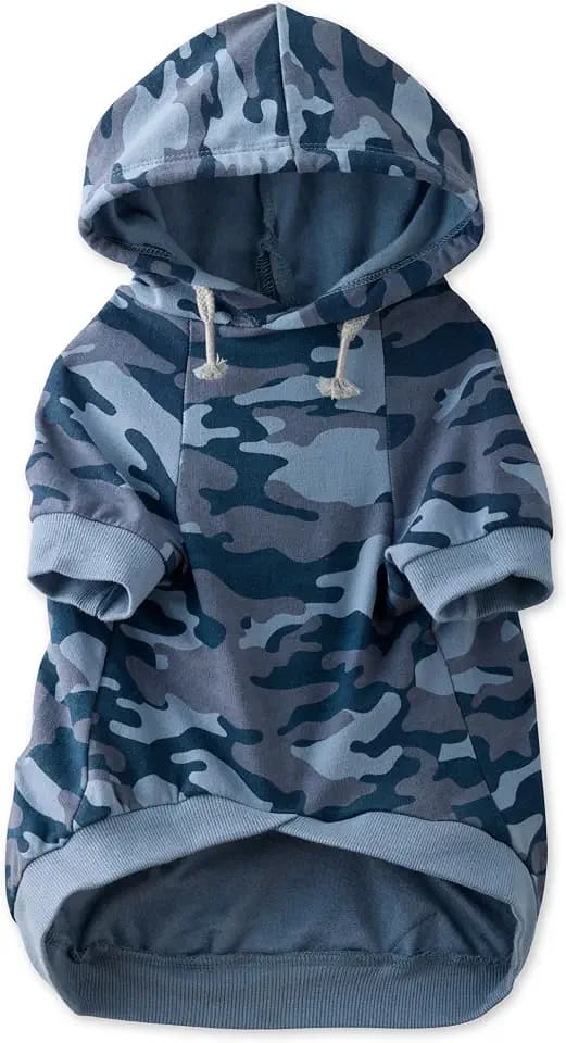 Pet Passion Rocky – The Original Lightweight Hooded Tee 100% Organic Cotton Dog Hoodie Pet Coat Sweater for All Sized Dogs, Navy Camo, XX-Small (4-7 lbs)