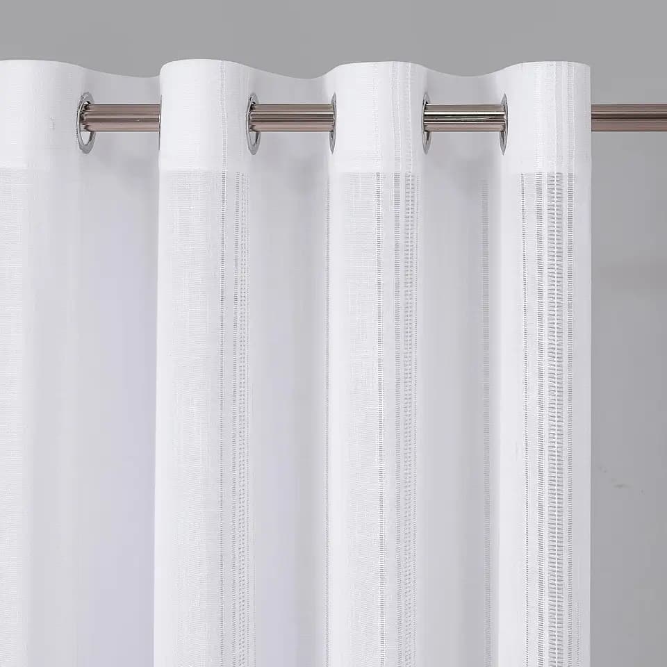 MYSKY HOME Weiß Vorhänge Kurz Boho Ösen Leinen-Gardinen Vintage Web-Löchern Makramee Häkelgardine für Küche Kinderzimmer Schlafzimmer Wohnzimmer Halbtransparent Landhaus White Curtain 140x145cm 2PC