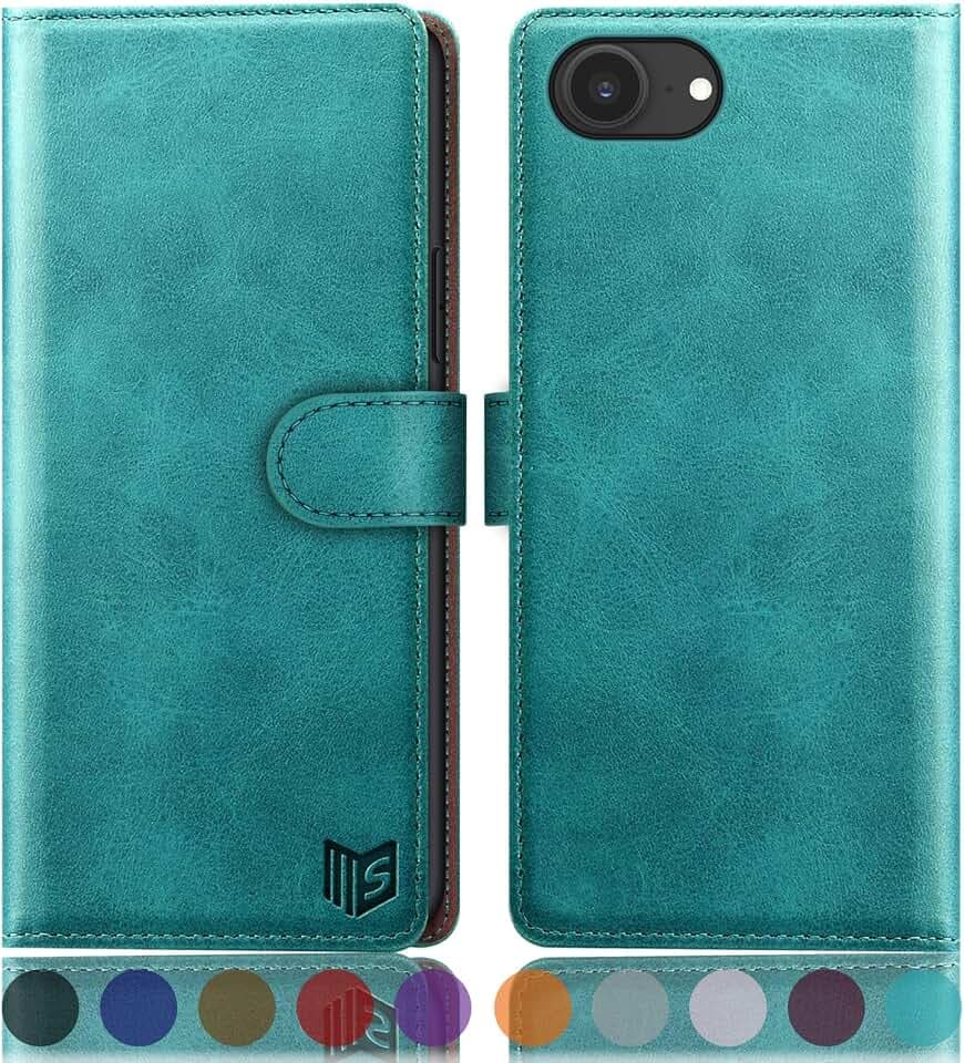 SUANPOT Compatible with iPhone 17e 6.1"/iPhone 16e 6.1" Wallet case with RFID Blocking Credit Card Holder,Flip Book PU Leather Protective Cover Women Men for Apple 17e Phone case Blue Green