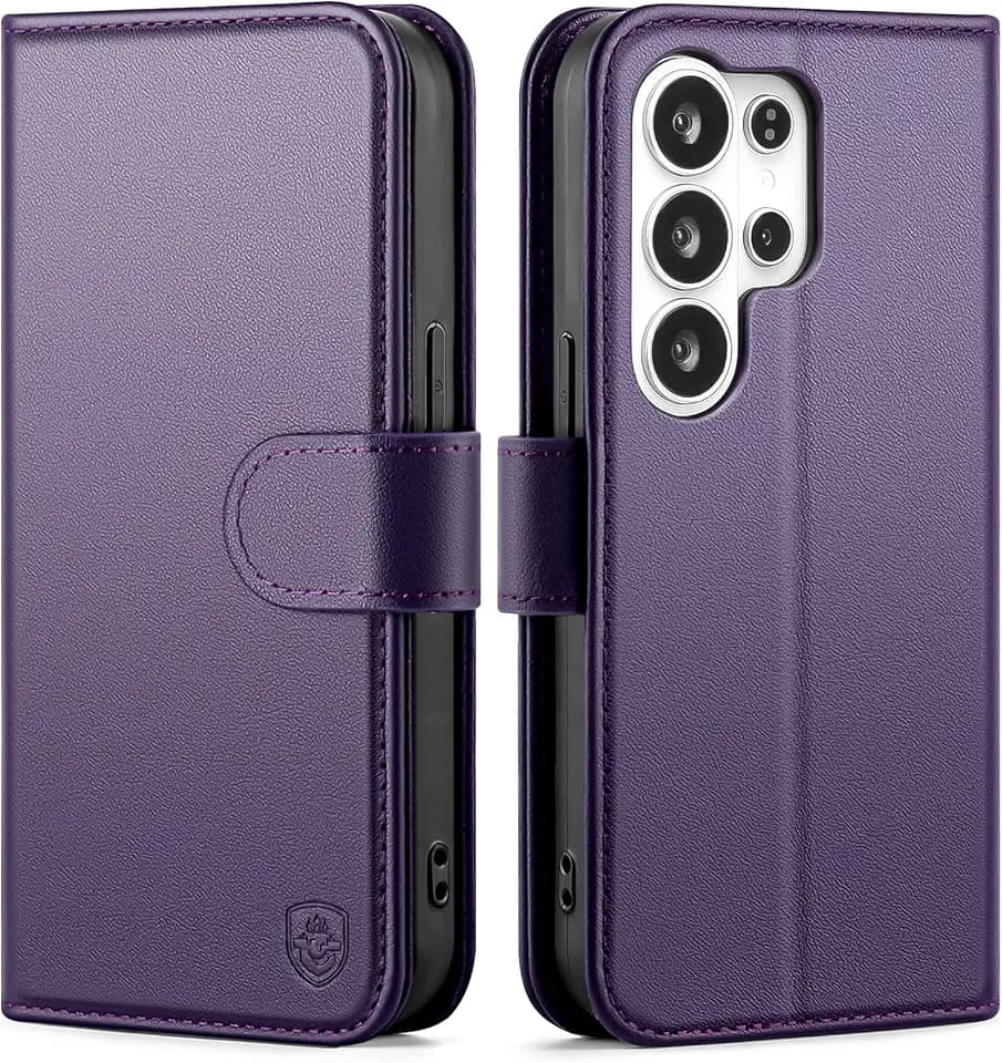 Compatible with Samsung Galaxy S26 Ultra Genuine Leather Case Wallet with Card Holder,Women Men Real Leather Flip RFID Blocking Credit Card Slots Kickstand Protective Phone Cover,Purple