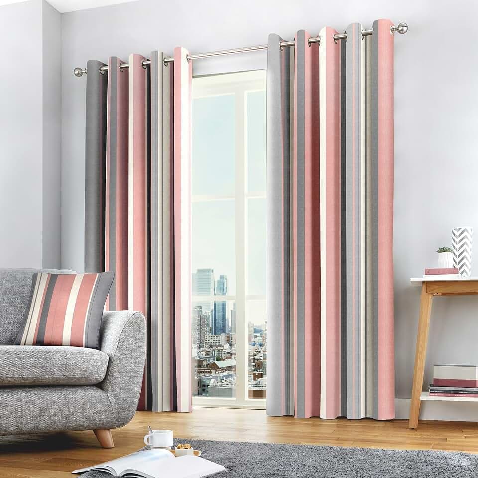 Fusion Whitworth Stripe Vorhänge mit Ösen, gestreift, 100% Baumwolle, 229 x 183 cm, 1 Paar Übergardinen, Blush-Rosa