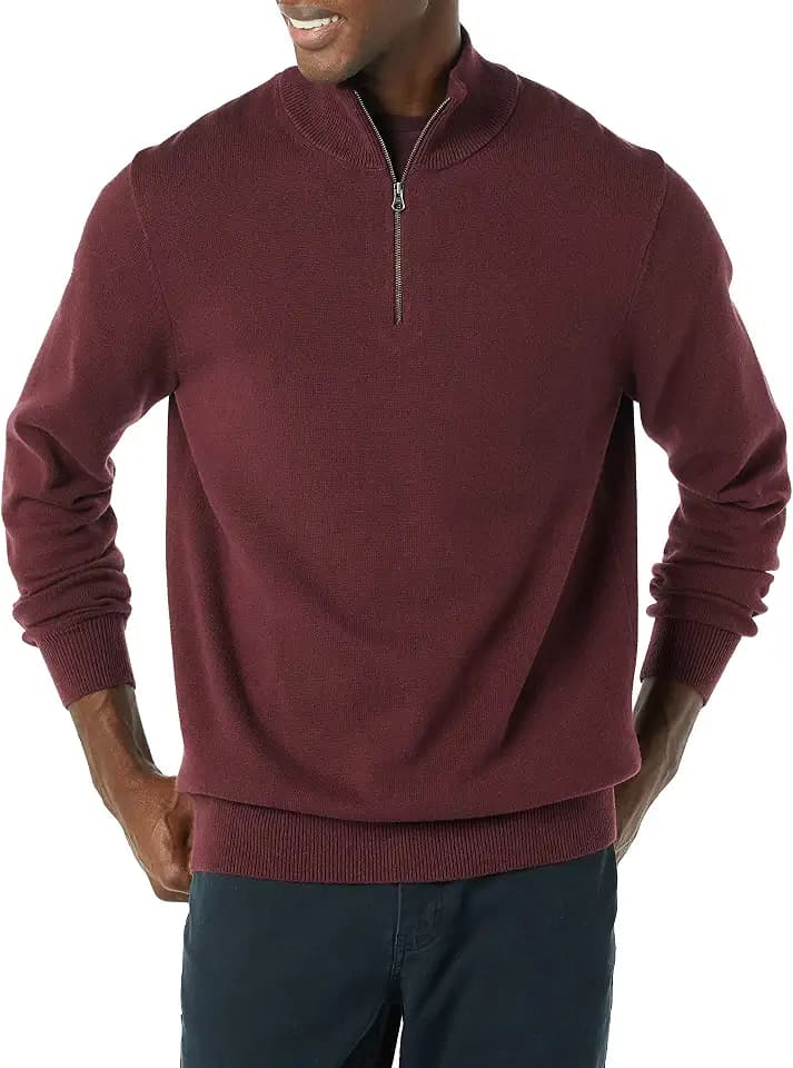 Amazon Essentials Men's 100% Cotton Quarter-Zip Mock Neck Sweater
