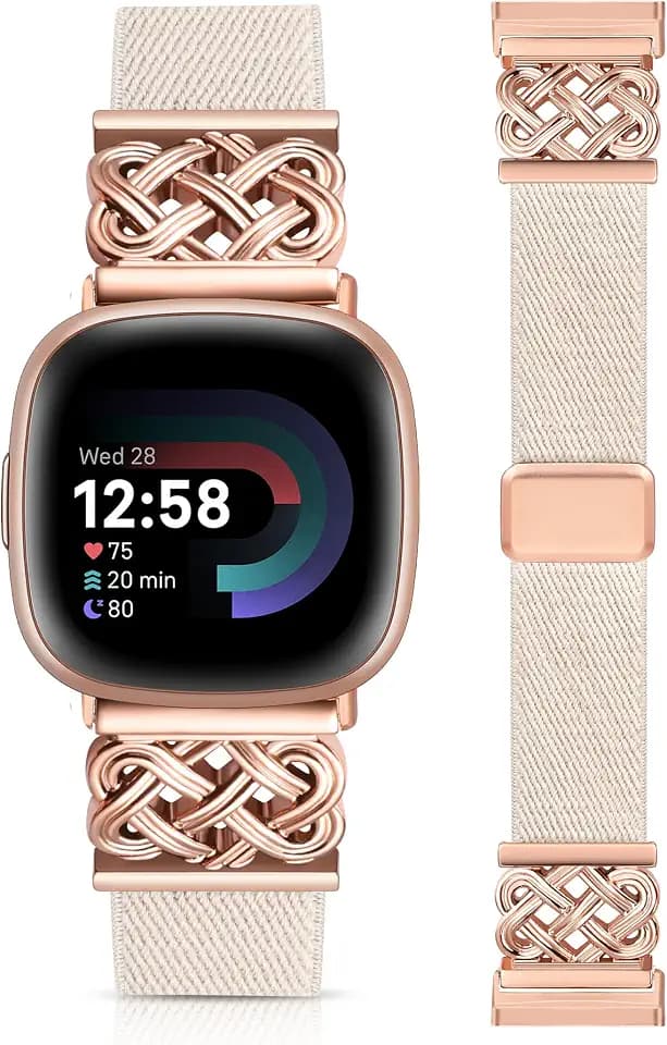 Minyee Magnetic Stretchy Band Compatible with Fitbit Versa 4/3/Fitbit Sense 2/1 Watch Bands Women Men, Celtic Knot Soft Elastic Nylon Fabric Dressy Cute Strap for Versa 3 4 Sense 2 Smartwatch