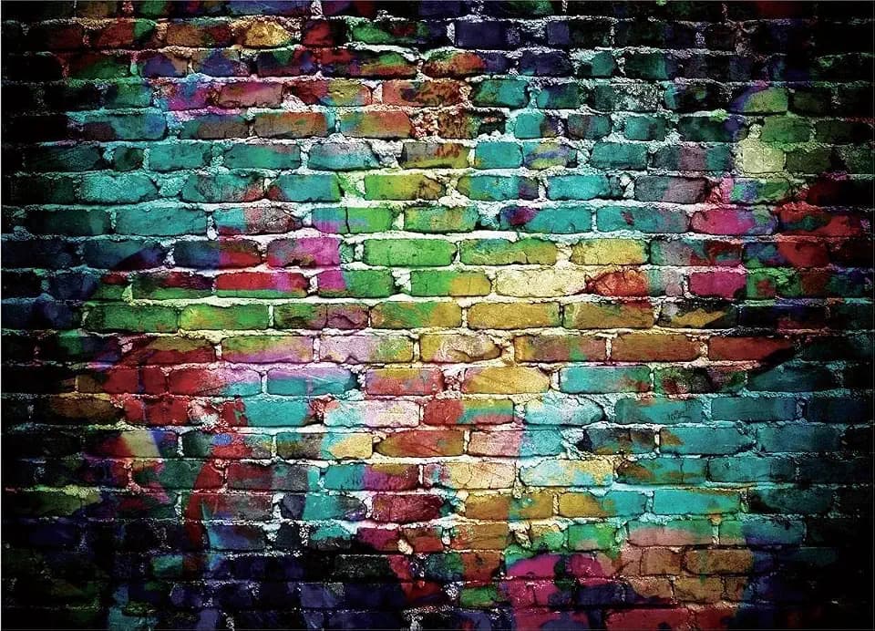10x8ft Colorful Brick Wall Backdrop Graffiti Photography Backdrops 80's Hip Hop Disco Birthday Graduation Themed Party Decoration Background Photo Studio Props F55