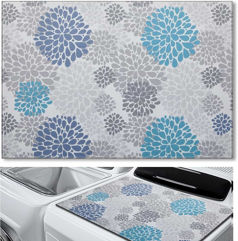 Teenyyou 1 Pcs 26" x 18" Dryer and Washer Top Protector Mat, Bloom Blue