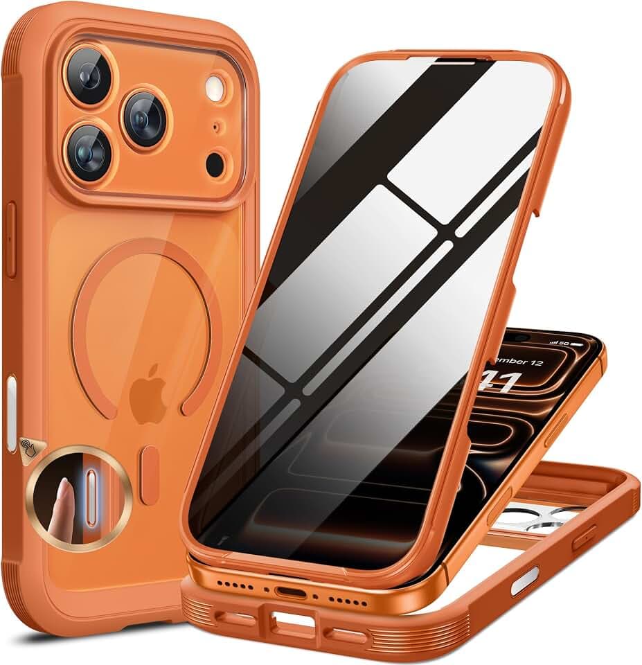 Miracase for iPhone 17 Pro Privacy Series Case, Magsafe, Orange