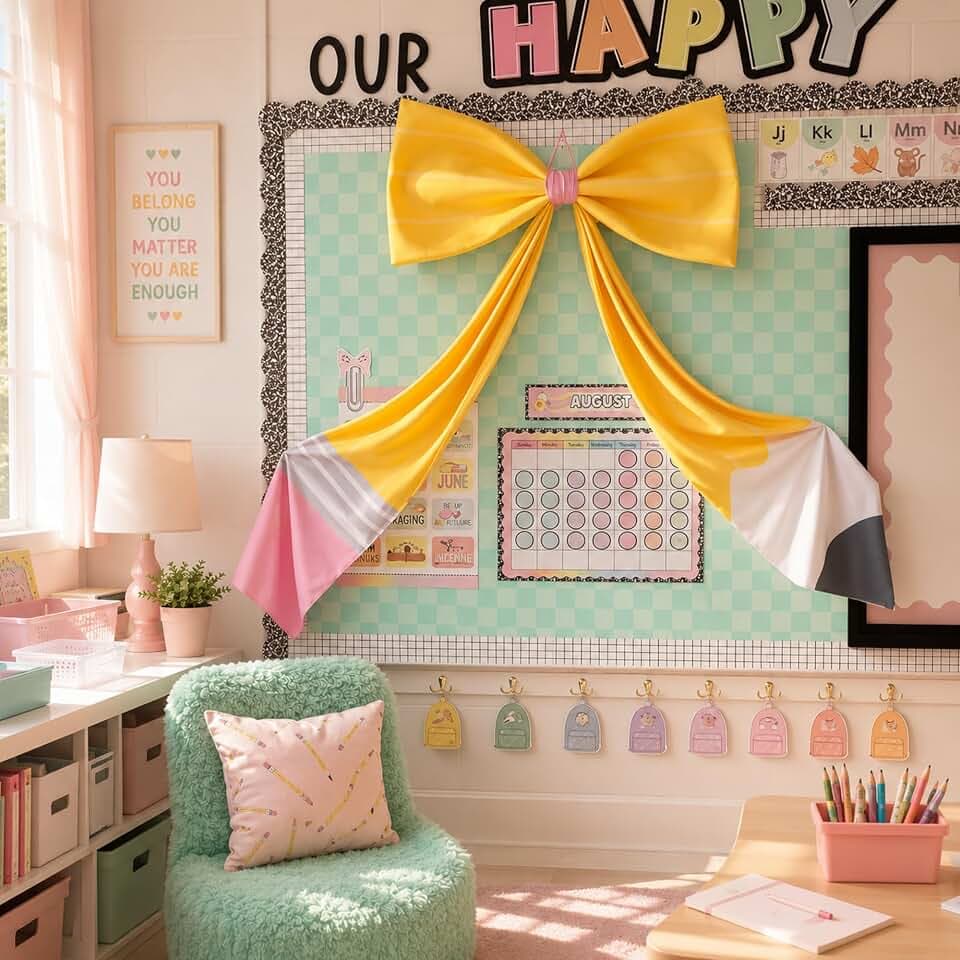 Large Pencil Bow Classroom Decor 42 x 24 in Back to School Hanging