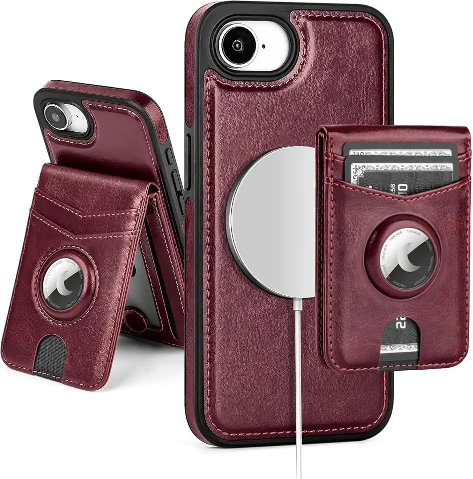 SkyEagle Compatible with MagSafe iPhone 17e / 16e Wallet Case,Wine Red