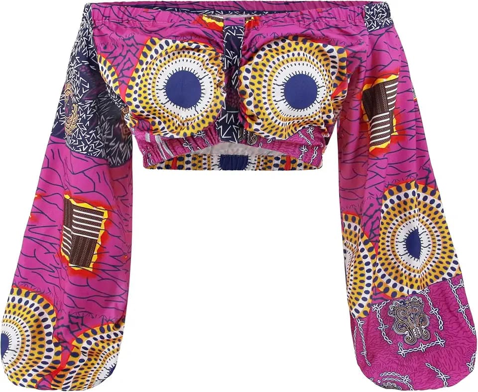 Women African Off Shoulder Crop Top Bohemia Printing Tube Blouse for Party Rave Festival