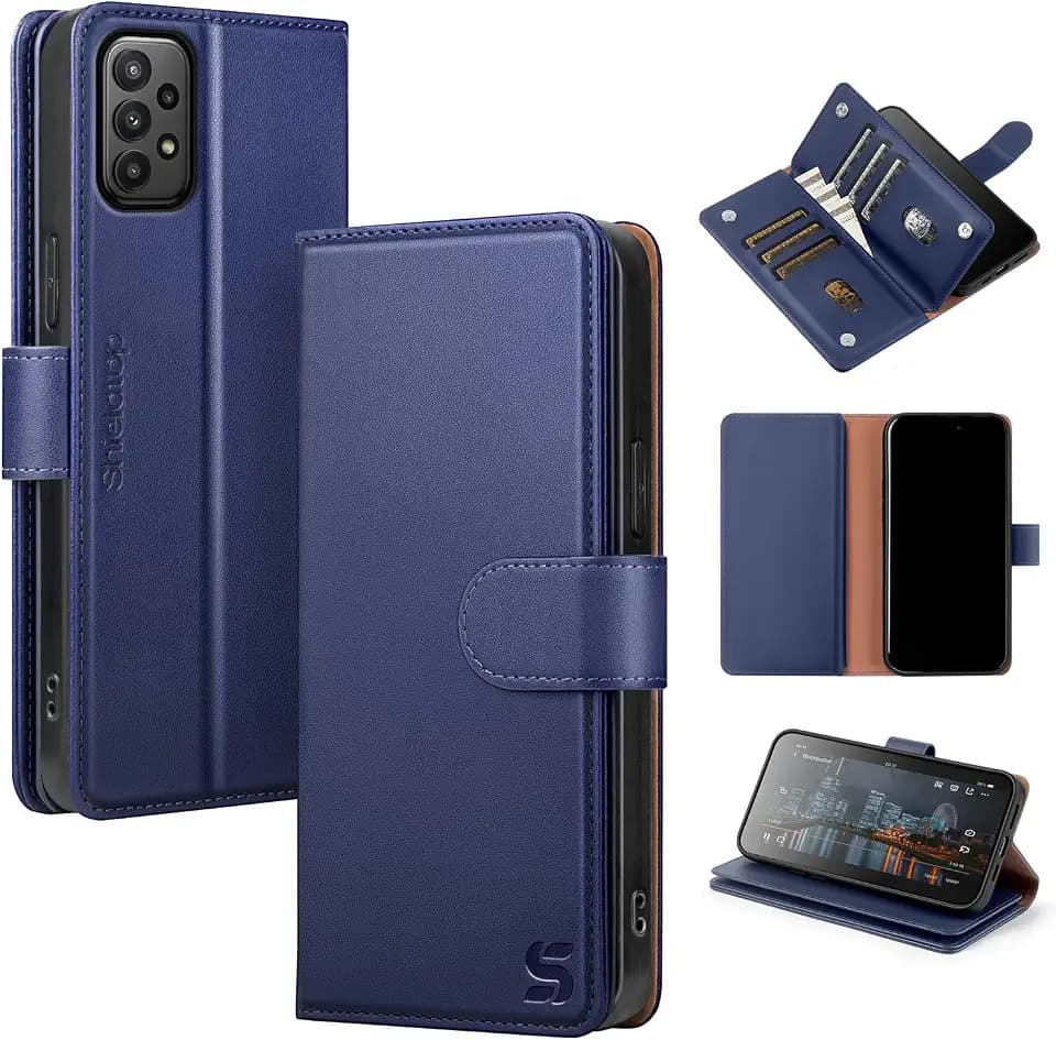 Shieldtop Compatible with Samsung Galaxy A52 5G Wallet Case with Card Holder,Women Men RFID Blocking PU Leather Folio Flip TPU Protective Cover Credit Card Slots,Phone Case for Galaxy A52,Dark Blue