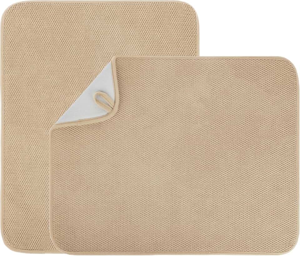2 Pack Microfiber Dish Drying Mat, 20"×15", Beige