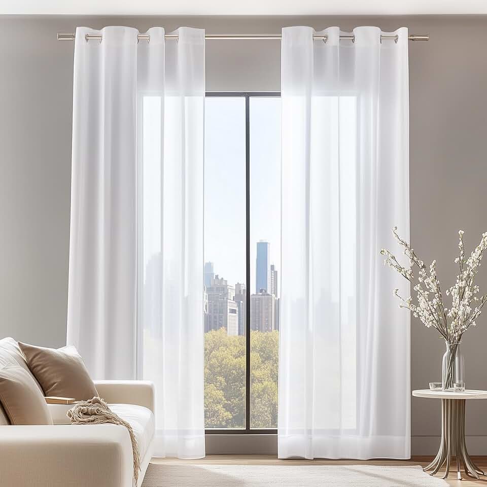 Deconovo Transparente Gardine mit Stangendurchzug Voile Vorhang Weiß