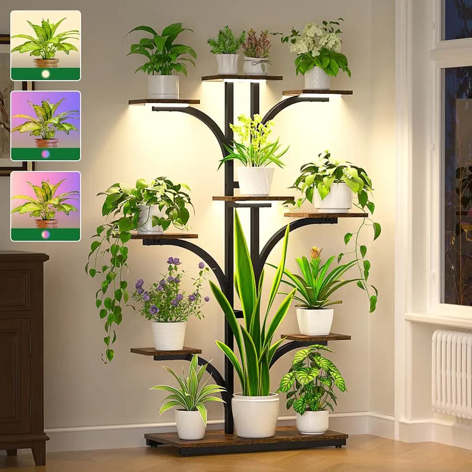 Plant Stand Indoor with Grow Light,9 Tiered 64" Tall Corner Plant Shelf