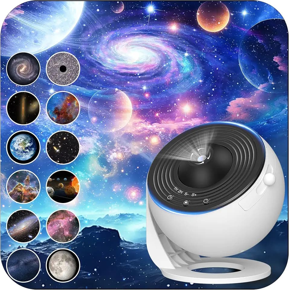 Galaxy Projector for Bedroom, HD Image Star Projector Galaxy Light Adjustable Knob, 13 Film Discs Planetarium Projector for Kids, 360° Rotating 1/2h Timer Simple 3-Button Control Black&White