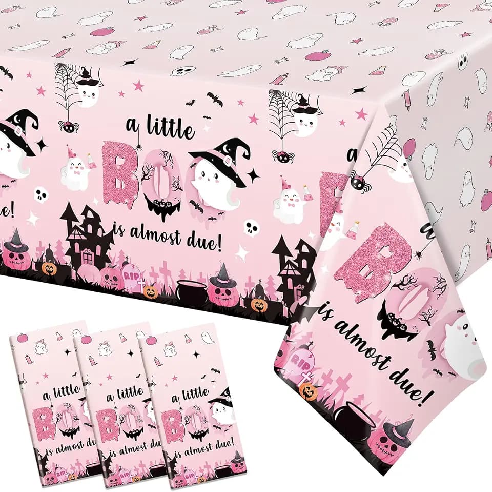 3Pcs A Little Boo is Almost Due Decorations Pink Halloween Tablecloth Little Boo Baby Shower Decorations Girl for Halloween Baby Shower Decorations for Girl