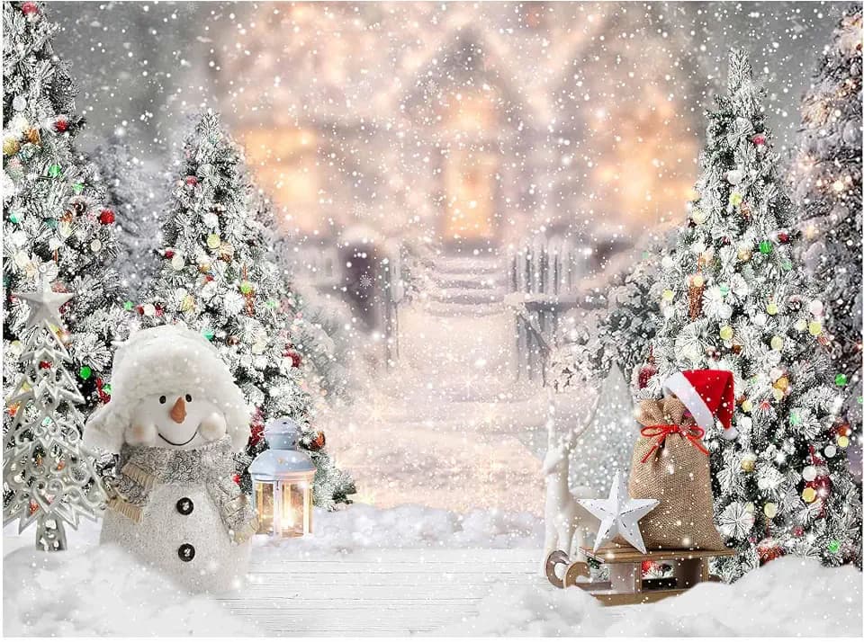 Allenjoy 8x6ft Winter Christmas Backdrop for Photography Snowman Pine Tree Snowflake Portrait White Background Newborn 1st Birthday Children Baby Shower Party Decorations Photo Shoot Props Supplies