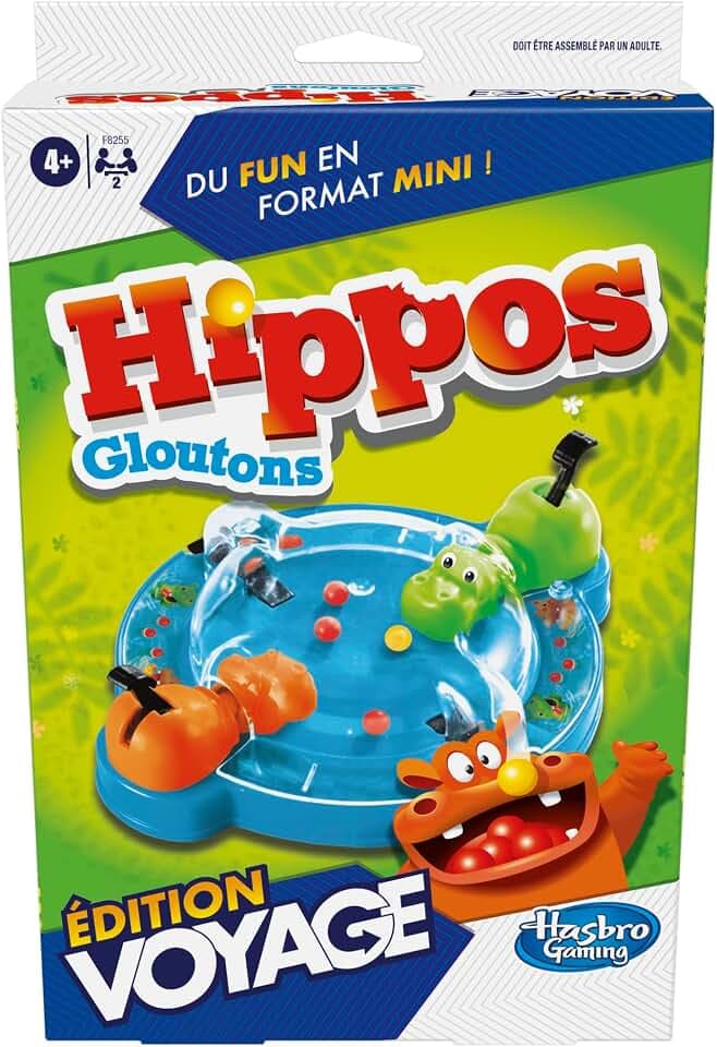 Hasbro Gaming Hippos Glatzen Reise-Edition, tragbares Spiel für 2 Spieler, Reisespiele für Kinder, enthält 2 Nilpferde