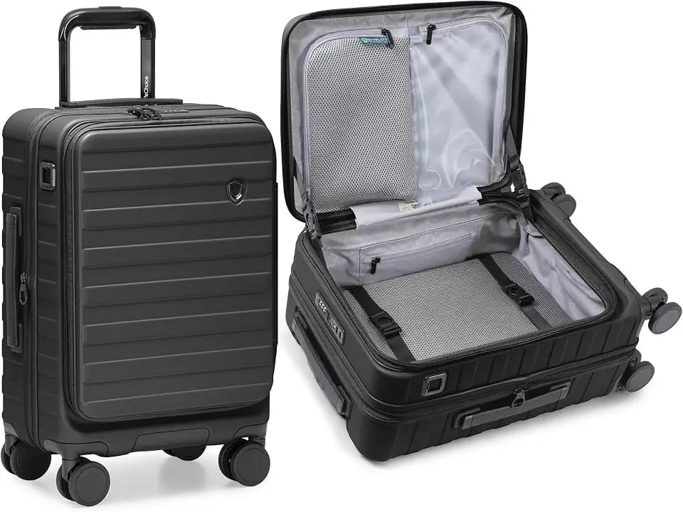 Traveler's Choice Novia Top Opening Expandable Polycarbonate Luggage with Spinner Wheels, Black, 21-Inch Carry-on