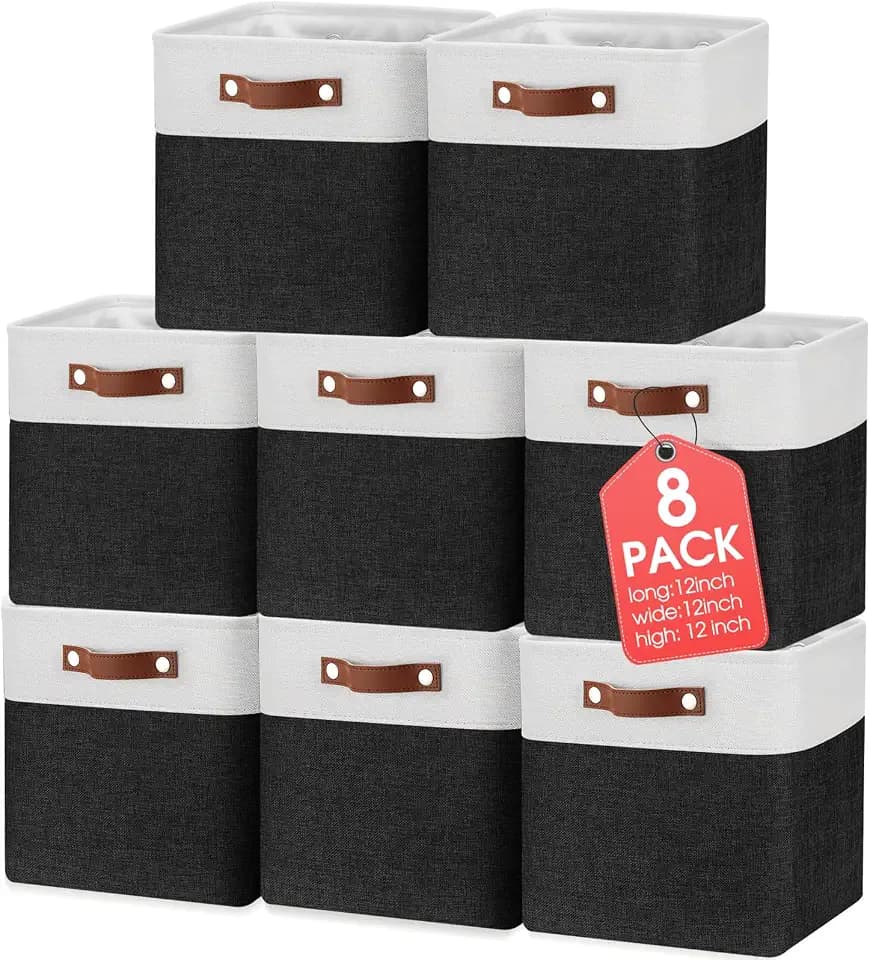 Uiifan 12 x 12 x 12 Inch 8 Pack Fabric Storage Baskets with Handles, Black