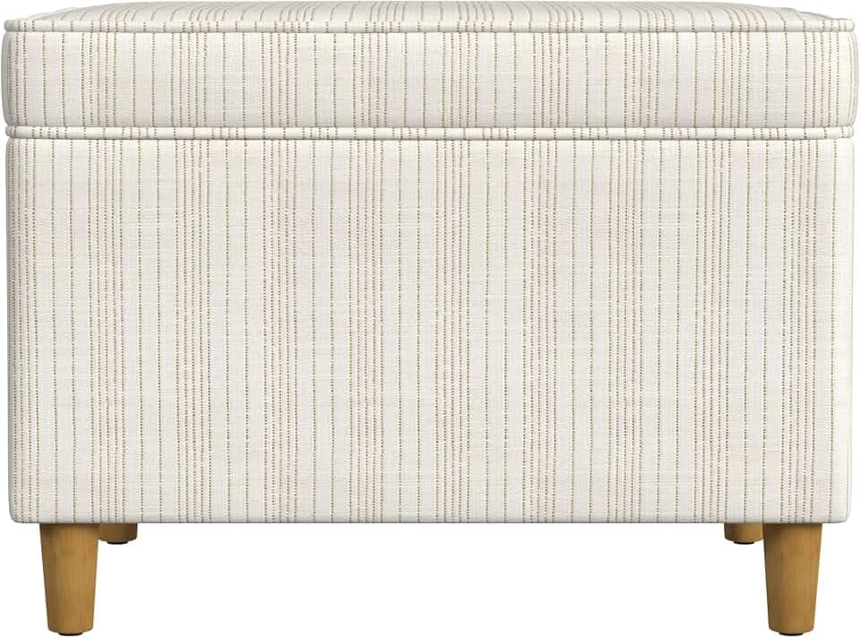 Spatial Order 24" Dinah Collection Storage Ottoman - Cream Marigold Pinstripe Fabric