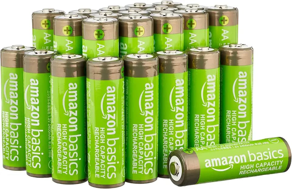 Amazon Basics 24-Pack Rechargeable AA NiMH High-Capacity Batteries, 2400 mAh, 1.2V, Low Self Discharge, Pre-Charged, Recharge up to 400x Times