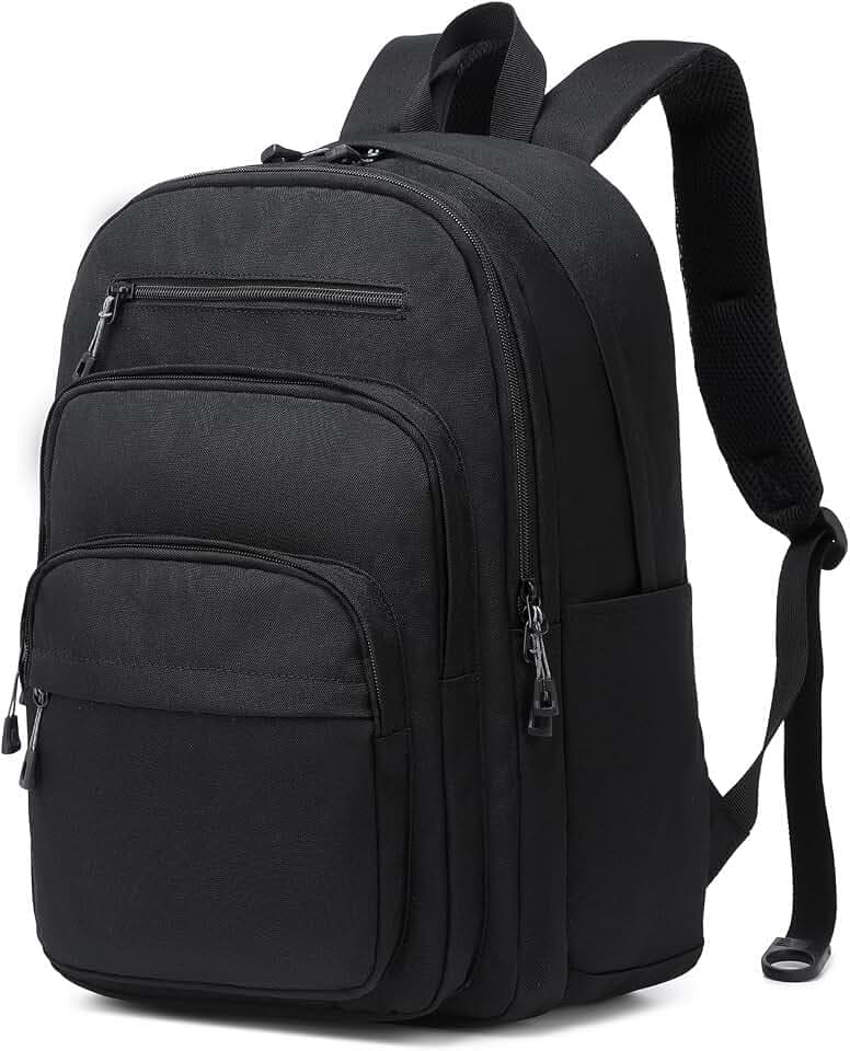 Lanola Basic Multi-Pocket Multipurpose Backpack Classical Water Resistant Student Bookbag For School Business Travel or Casual Daypack Backpacks for Men or Women - Black