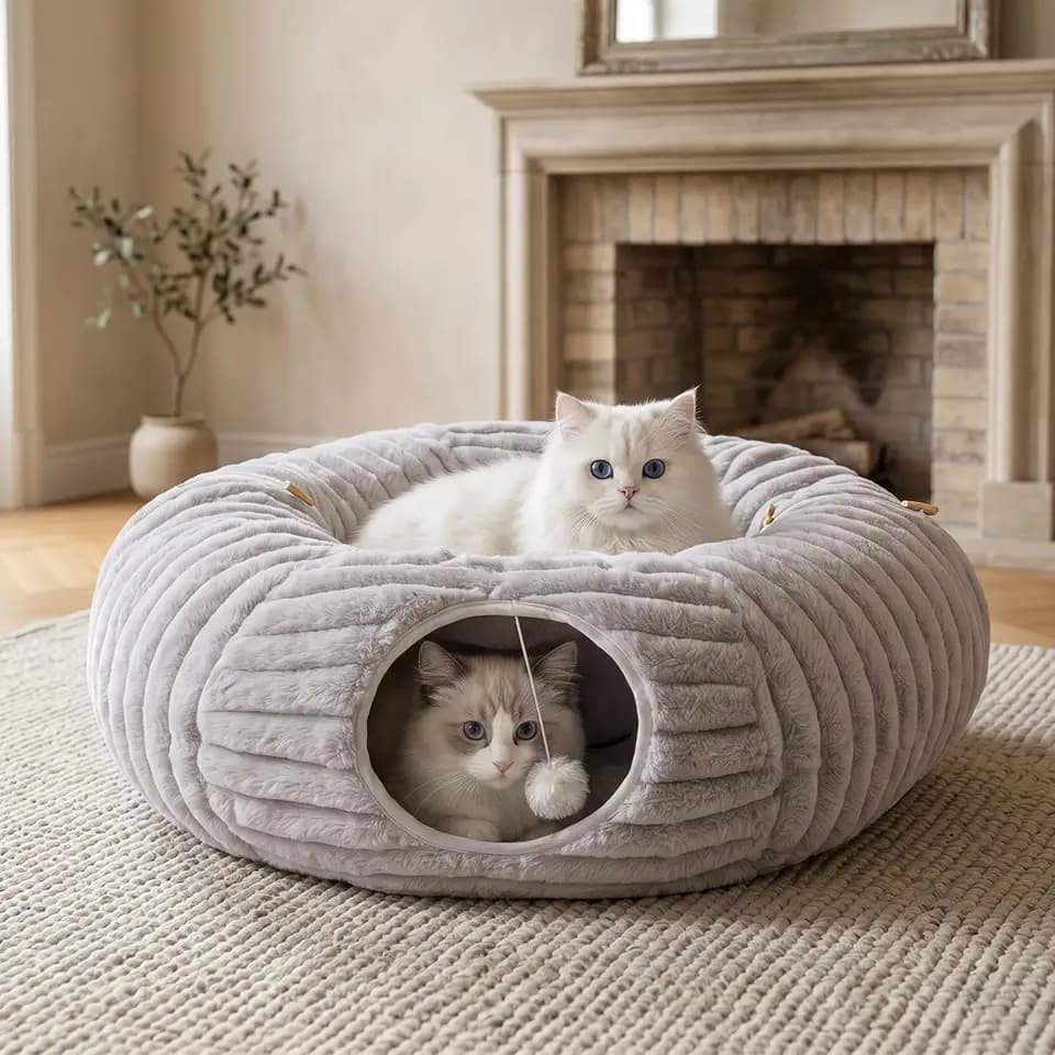 Dogpals Cat Tunnel Bed Cave 35" Lx11.8 Wx11.8 H for Indoor Cats(Grey)