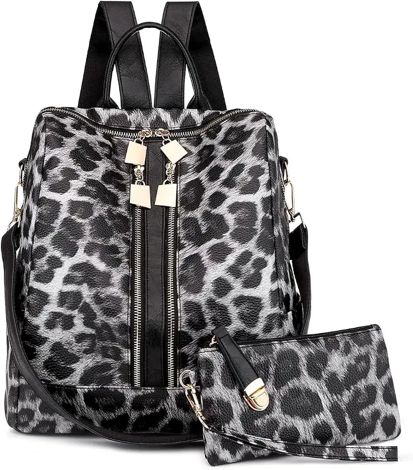 NICOLE & DORIS Rucksack Damen Groß Modischer Leopard Daypack mit Anti Diebstahl College Wasserdichter Rucksack mit Abnehmbarem Schultergurt