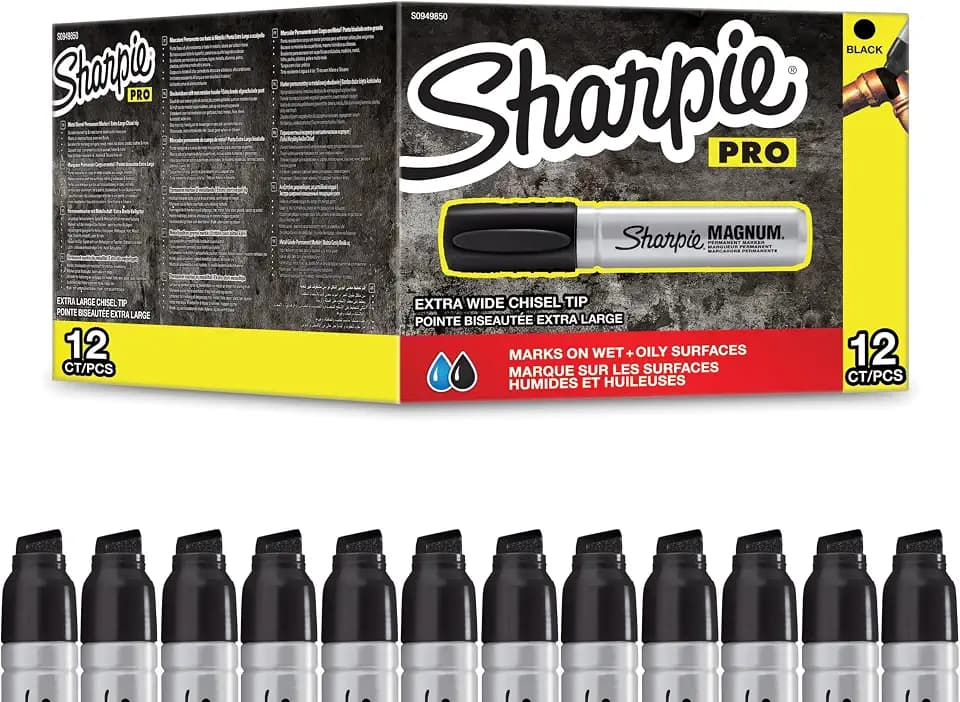 Sharpie Pro Magnum Permanentmarker | Keilspitze | schwarze Tinte | 12 Stück