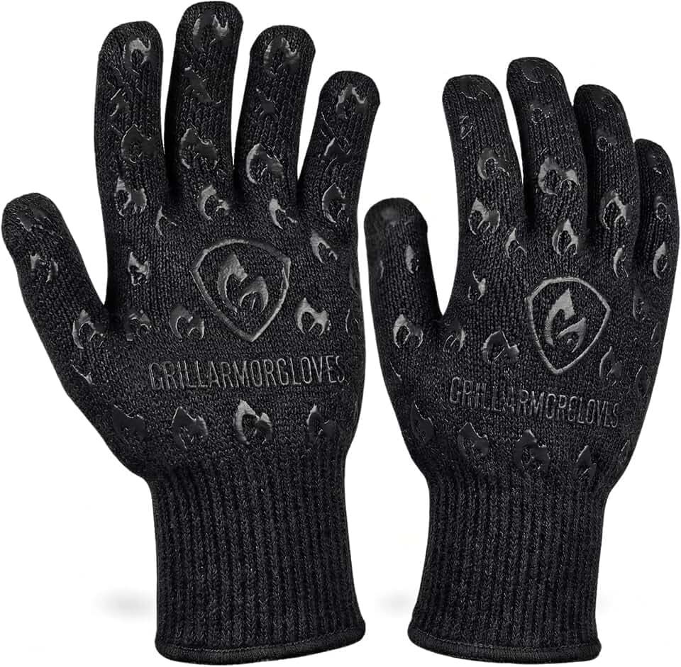 Grill Armor Oven Gloves with Fingers – Extra Long Cuff, 932°F Heat, Fire & Cut Resistant Mitts for BBQ, Grill, Cooking, Grilling, Baking & Smoker