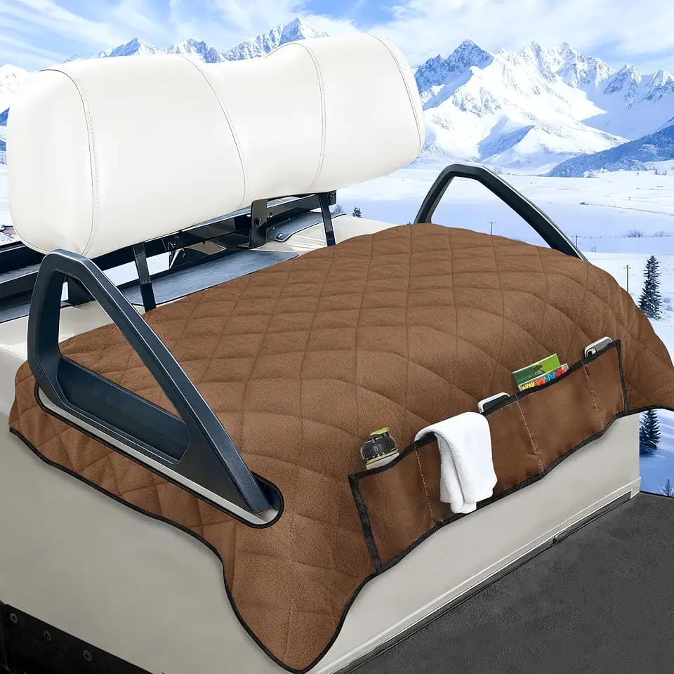 YOKYHOM Golf Cart Seat Covers with 4 Front Pockets, Thick Seat Towel Blanket with Non-Slip Backing, Fits EZGO, Club Car, Yamaha and More 2 & 4 Passenger Golf Carts, Dark Brown