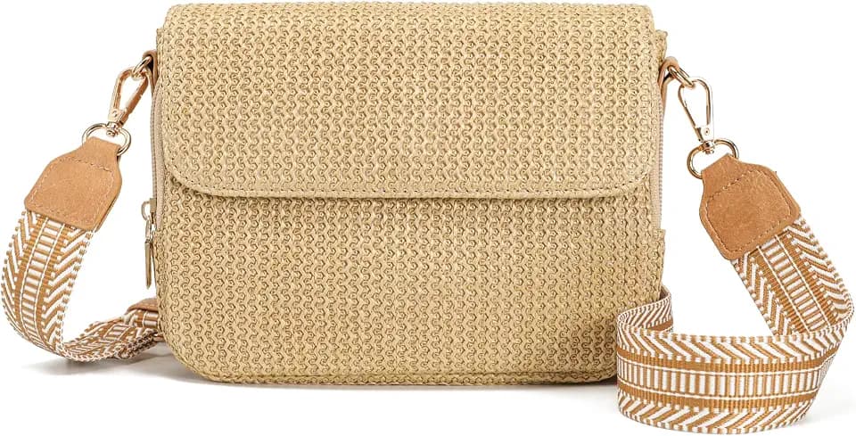 NEICOA Faux Straw Small Crossbody bag Women Summer Woven Sling Purse for Beach Travel Vacation Essentials Raffia