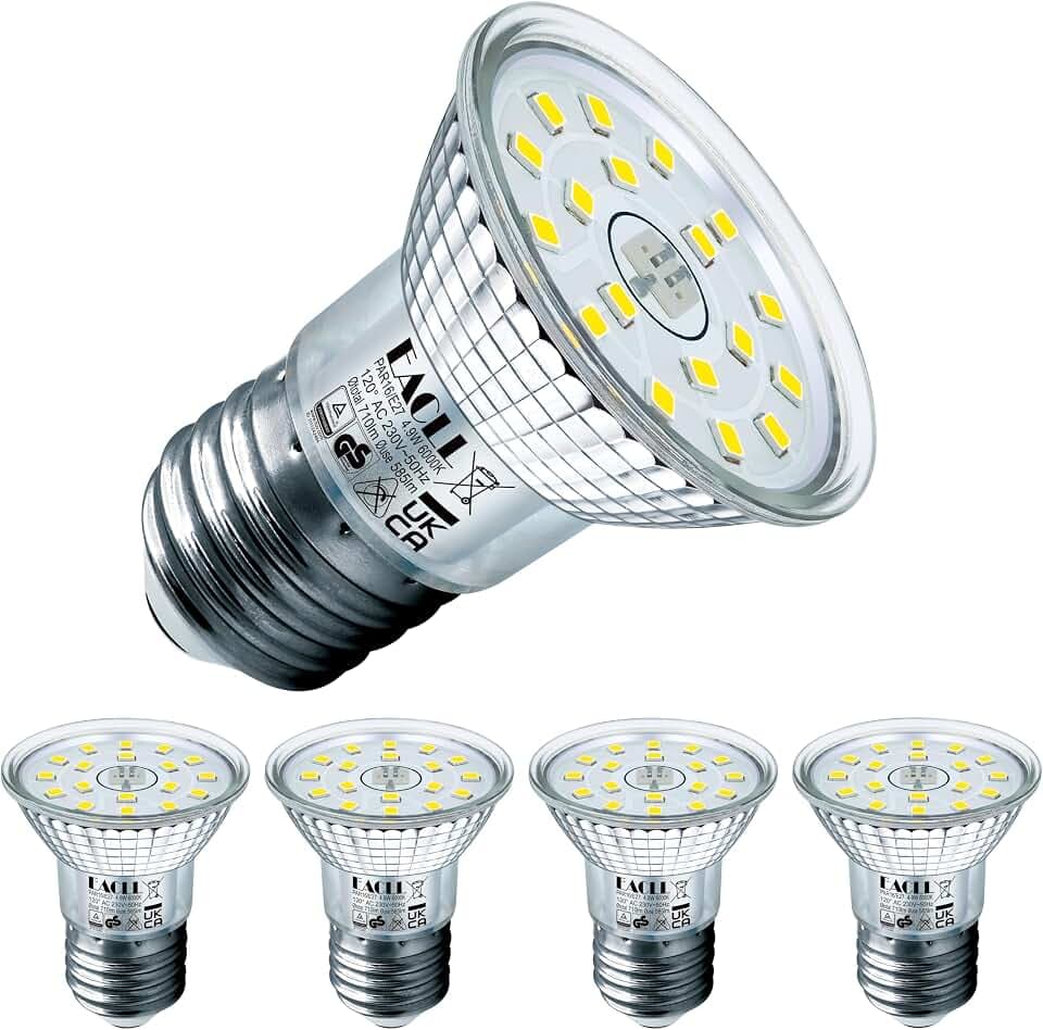 EACLL E27 LED Kaltweiss 4.9W Ersetzt 75W R50 Halogen Leuchtmittel, 4er-Pack, 585 Lumen 6000K Birnen, AC 230V Flimmerfrei Strahler, Abstrahlwinkel 120° Spot, Nicht Dimmbar Reflektorlampen