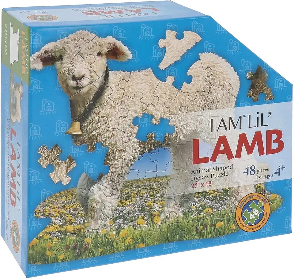 Madd CAPP Puzzles I AM Lil' Lamb Animal Shaped 48 Piece Jigsaw Puzzle for Kids & Adults – Large Floor Puzzle – Fun Educational Family Activity & Unique Gift