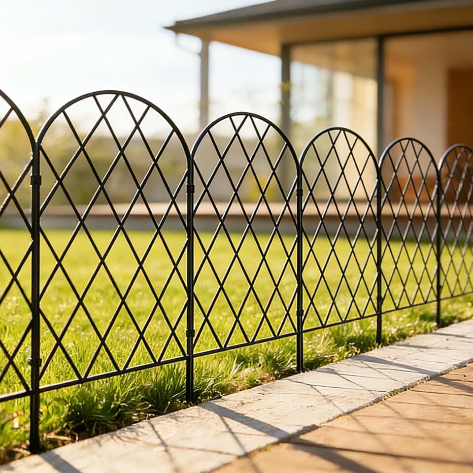 Thealyn Dekorativer Gartenzaun aus Metall (10 Stk., 61x33 cm, L: 3,3 m), grabungsfreier Steckzaun, wetterfest, für den Außenbereich, Beeteinfassung, Rasenkante & Wegbegrenzung (Die Raute)