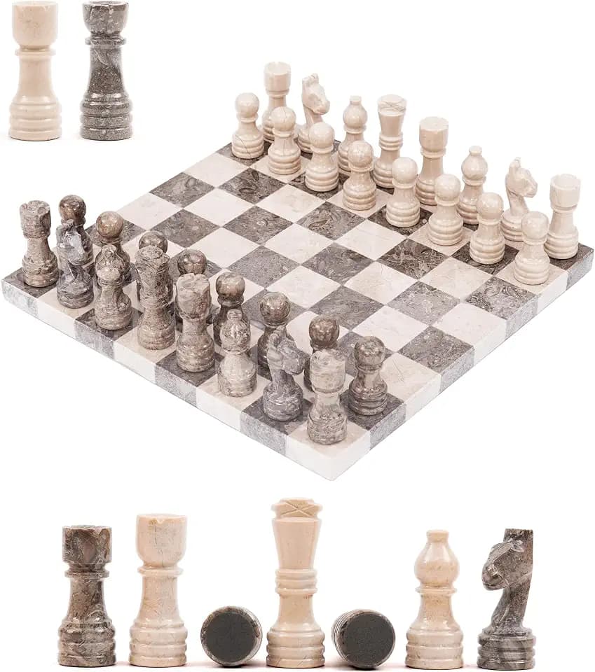 Marble Chess Set 12" Oceanic & Verona Travel Chess Set, Strategy Board Games with 32 Chess Pieces & 2 Extra Queens for Adults, Family Games