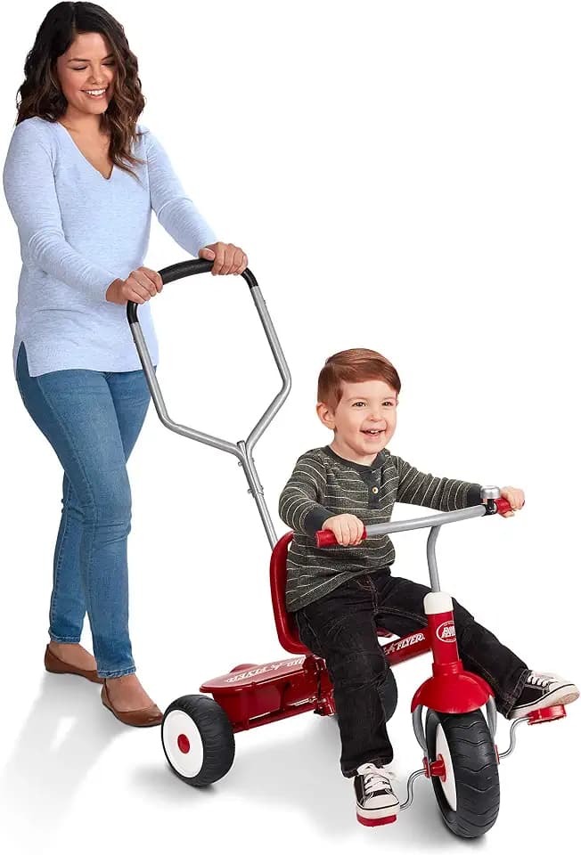 Radio Flyer Deluxe Steer & Stroll Trike, for Kids 2-5, Red, Adjustable Seat