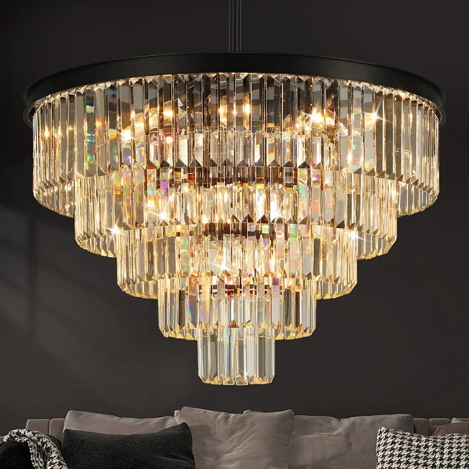 Weesalife Black Crystal Chandeliers for Living Room，20-Lights D30 Inch