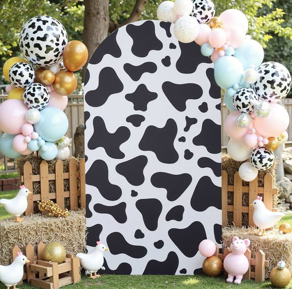 gogoparti 6FT Cow Print Arch Cover – Wrinkle Free Spandex Backdrop Round Top Chiara Arch Cover for Cow Theme Party, Birthday, Baby Shower, Banquet Decoration