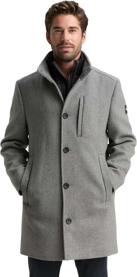 TOM TAILOR Herren 2-in-1 Wollmantel mit Abnehmbarer Innenjacke